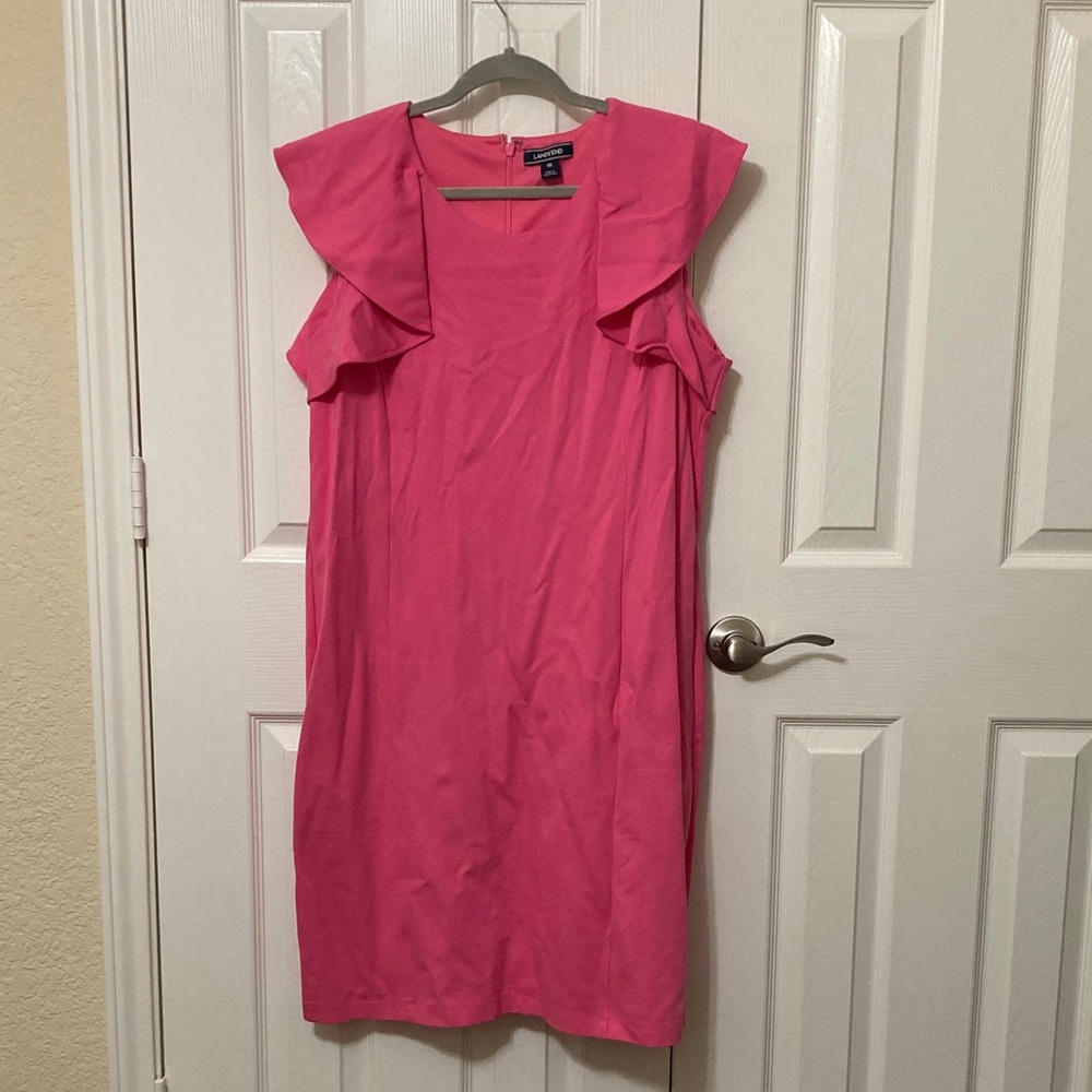 Lands' End Vibrant Pink Mini Dress with Ruffle Sleeves